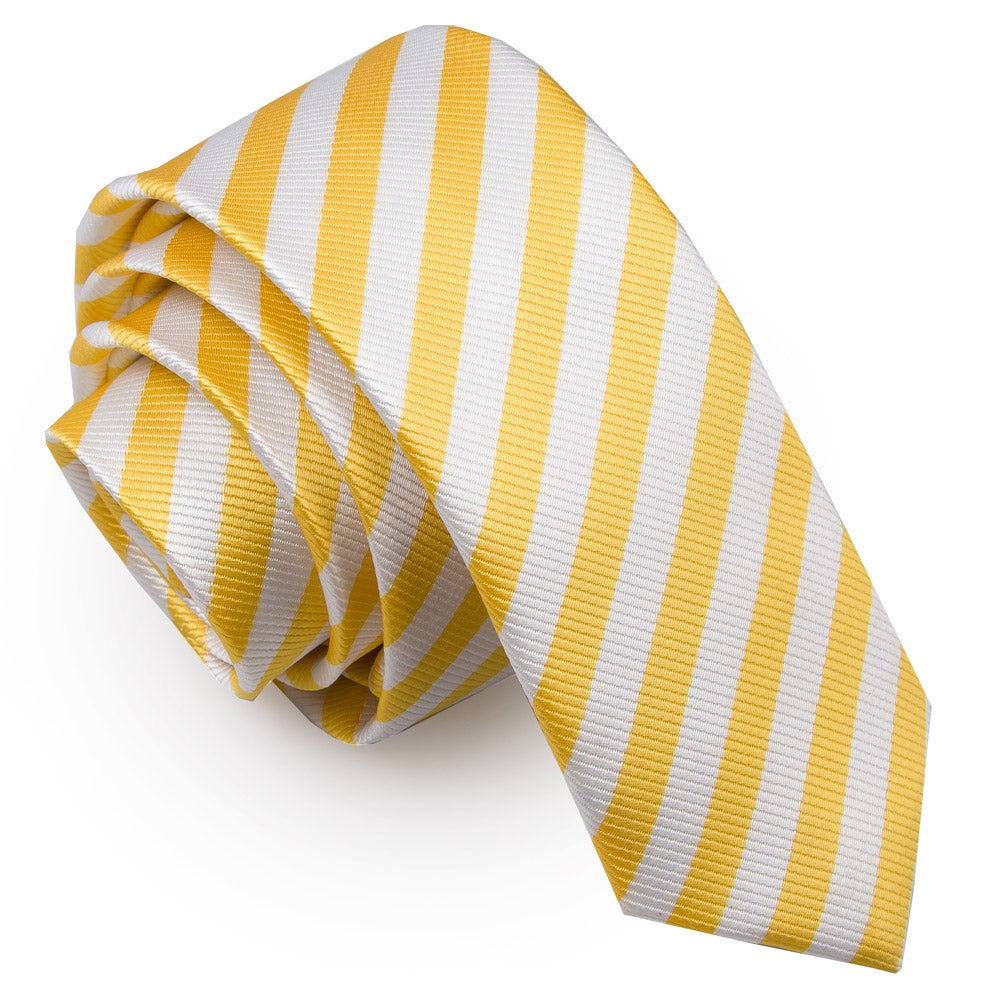 White and Yellow Thin Stripe Skinny Tie