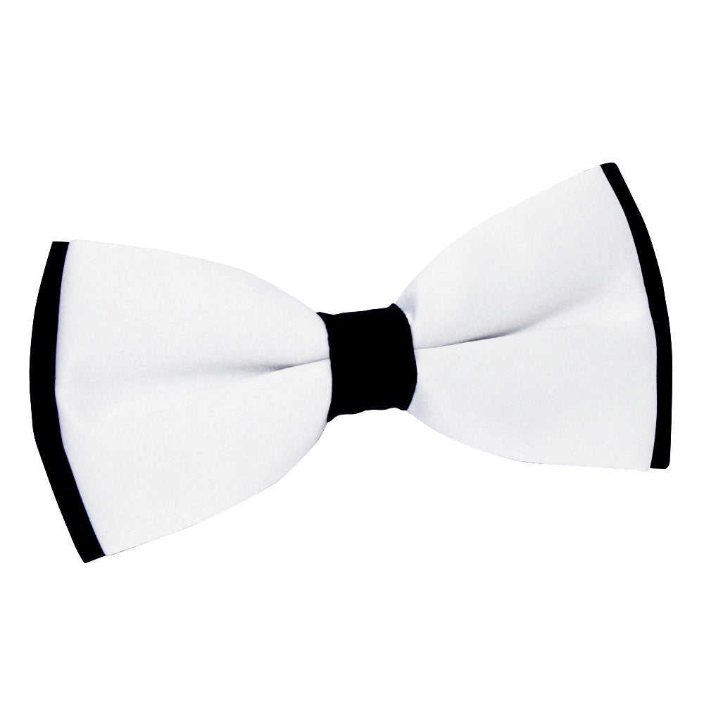 White and Black Plain Satin 2 Toned Pre Tied Bow Tie